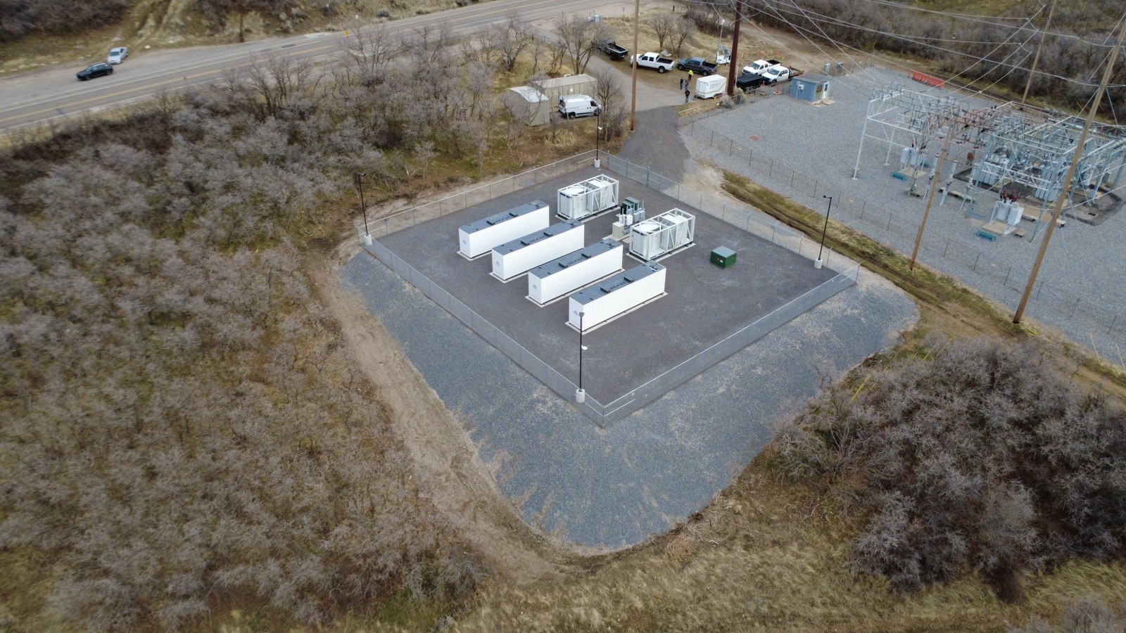 Aerial view of the installed battery storage site at Weber State University